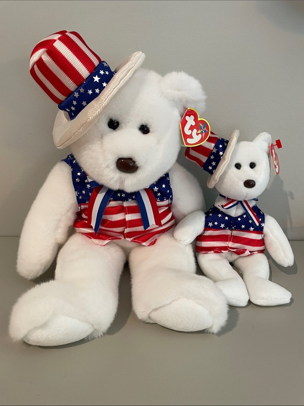 Ty Patriotic Red White and Blue Plush Bear Duo-14” Sam and small Sam
